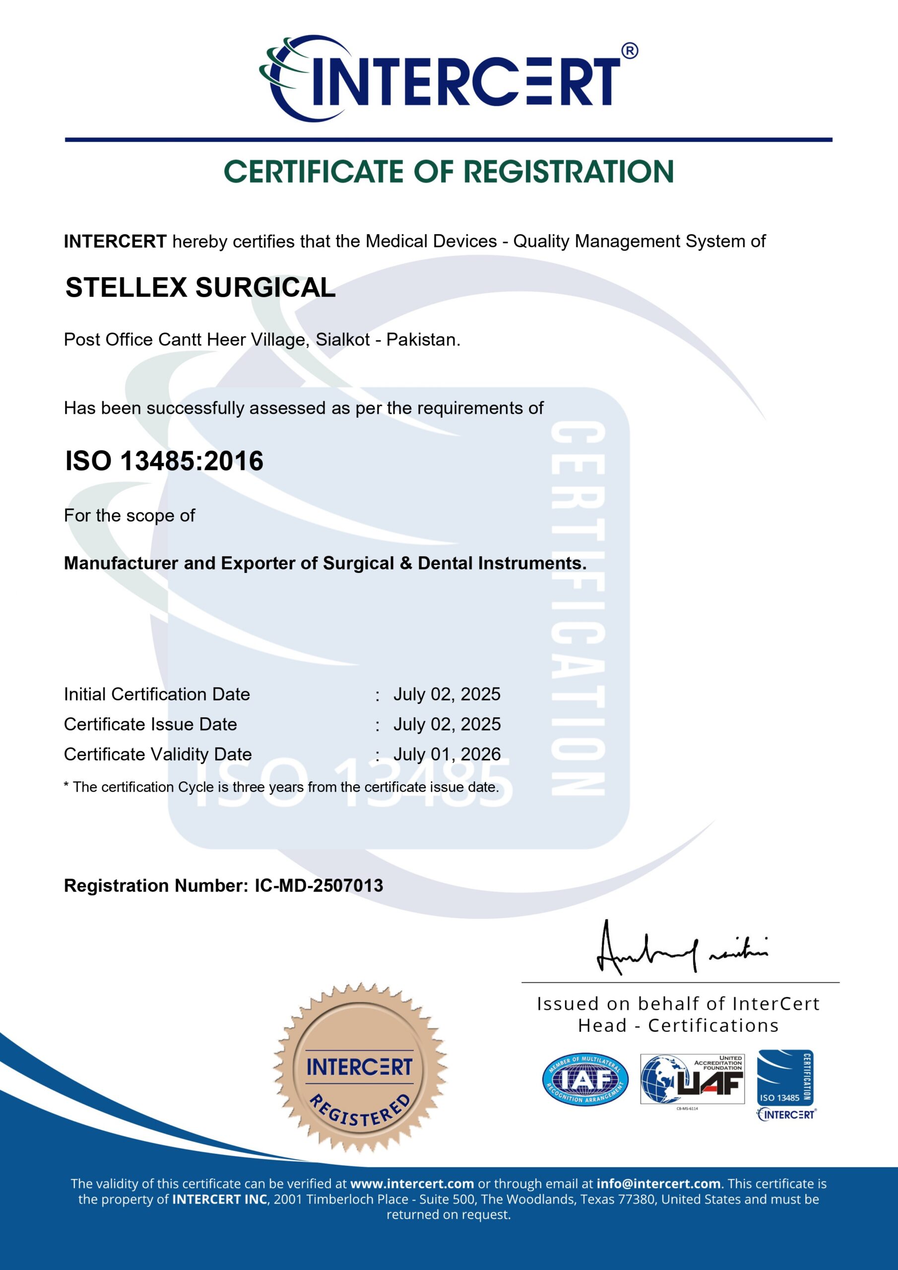 Certification Surgical instruments manufacturer